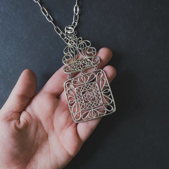 Vintage Silver Openwork Filigree Chain Necklace - Picture 7 of 8